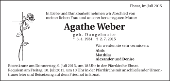 Traueranzeige von Agatha Weber von Schwäbische Post