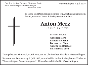 Traueranzeige von Anton Merz von Schwäbische Post