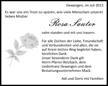 Traueranzeige von Rosa Sauter von Schwäbische Post