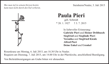 Traueranzeige von Paula Pieri von Schwäbische Post