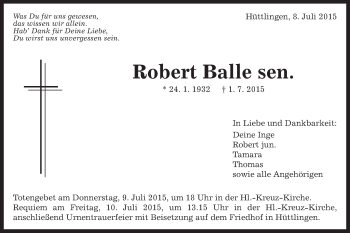 Traueranzeige von Robert Balle von Schwäbische Post