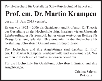 Traueranzeige von Martin Krampen von Gmünder Tagespost