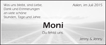 Traueranzeige von Moni  von Schwäbische Post