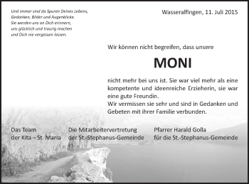 Traueranzeige von Moni  von Schwäbische Post
