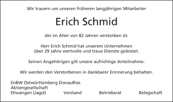 Traueranzeige von Erich Schmid von Gmünder Tagespost