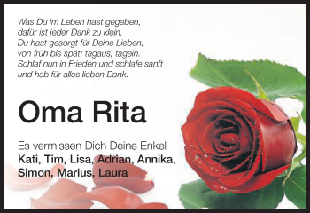 Traueranzeige von Rita  von Schwäbische Post