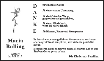 Traueranzeige von Maria Bulling von Gmünder Tagespost