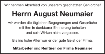 Traueranzeige von August Neumaier von Schwäbische Post