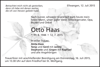Traueranzeige von Otto Haas von Schwäbische Post