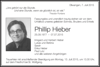 Traueranzeige von Phillip Hieber von Schwäbische Post