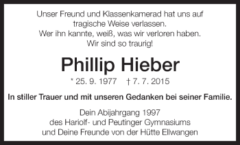 Traueranzeige von Phillip Hieber von Schwäbische Post
