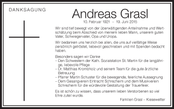 Traueranzeige von Andreas Grasl von Schwäbische Post
