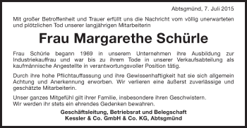 Traueranzeige von Margarethe Schürle von Schwäbische Post