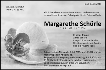 Traueranzeige von Margarethe Schürle von Schwäbische Post