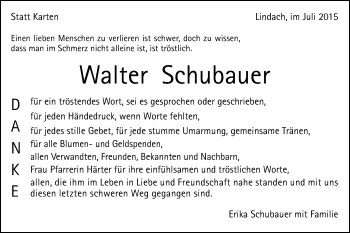 Traueranzeige von Walter Schubauer von Gmünder Tagespost
