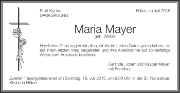 Traueranzeige von Maria Mayer von Schwäbische Post