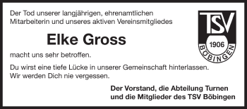 Traueranzeige von Elke Gross von Gmünder Tagespost
