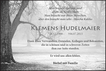 Traueranzeige von Klemens Hudelmaier von Gmünder Tagespost