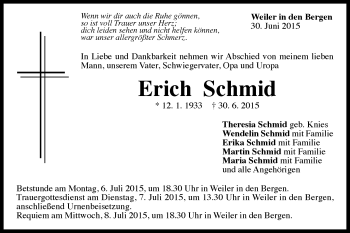 Traueranzeige von Erich Schmid von Gmünder Tagespost