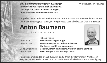 Traueranzeige von Anton Baumann von Schwäbische Post