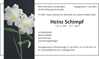 Traueranzeige von Heinz Schimpf von Schwäbische Post