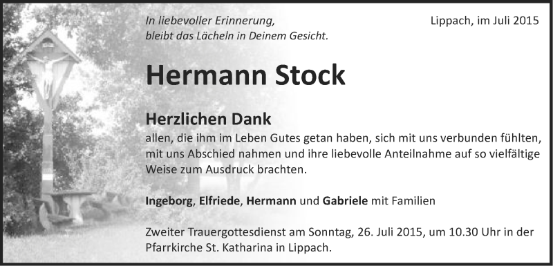  Traueranzeige für Hermann Stock vom 24.07.2015 aus OstalbTrauer