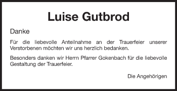 Traueranzeige von Luise Gutbrod von OstalbTrauer