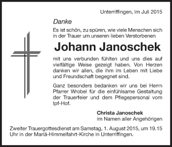 Traueranzeige von Johann Janoschek von Schwäbische Post