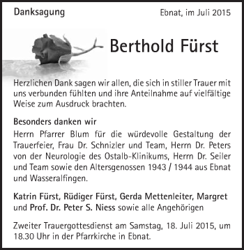 Traueranzeige von Berthold Fürst von Schwäbische Post