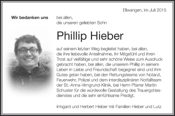 Traueranzeige von Phillip Hieber von Schwäbische Post