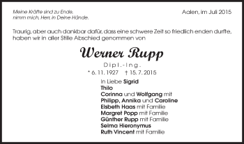 Traueranzeige von Werner Rupp von OstalbTrauer