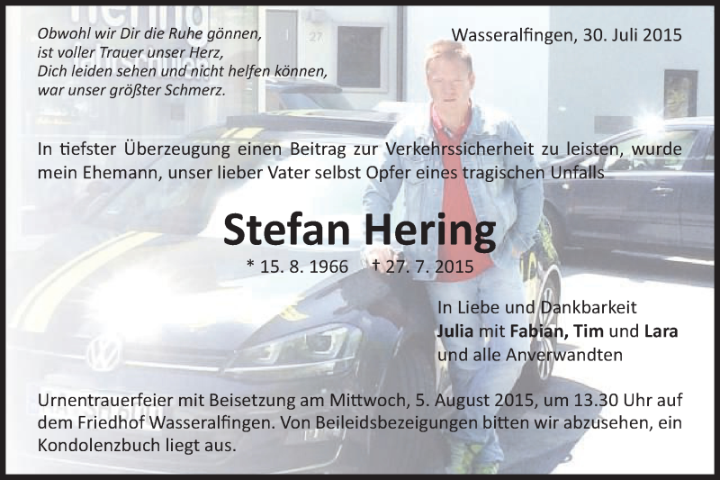  Traueranzeige für Stefan Hering vom 30.07.2015 aus Schwäbische Post