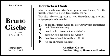 Traueranzeige von Bruno Gische von Gmünder Tagespost