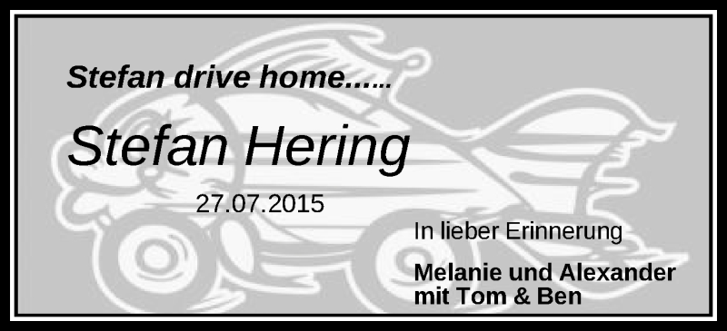  Traueranzeige für Stefan Hering vom 31.07.2015 aus Schwäbische Post
