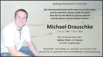 Traueranzeige von Michael Drauschke von Schwäbische Post