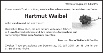 Traueranzeige von Helmut Waibel von Schwäbische Post