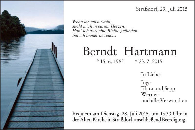  Traueranzeige für Berndt Hartmann vom 24.07.2015 aus OstalbTrauer
