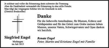 Traueranzeige von Siegfried Engel von Gmünder Tagespost
