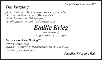 Traueranzeige von Emilie Krieg von Gmünder Tagespost