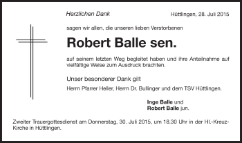 Traueranzeige von Robert Balle von Schwäbische Post