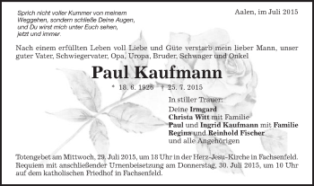 Traueranzeige von Paul Kaufmann von Schwäbische Post