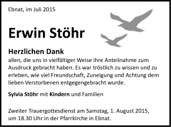 Traueranzeige von Erwin Stöhr von Schwäbische Post