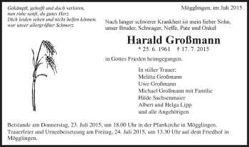 Traueranzeige von Harald Großmann von Gmünder Tagespost