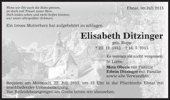 Traueranzeige von Elisabeth Ditzinger von Schwäbische Post