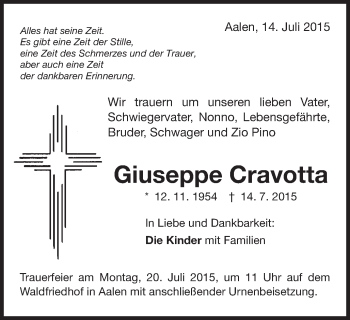 Traueranzeige von Giuseppe Cravotta von Schwäbische Post