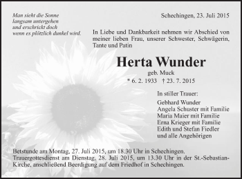 Traueranzeige von Herta Wunder von Gmünder Tagespost