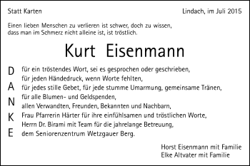 Traueranzeige von Kurt Eisenmann von Gmünder Tagespost