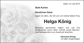 Traueranzeige von Helga König von Schwäbische Post