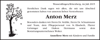 Traueranzeige von Anton Merz von Schwäbische Post