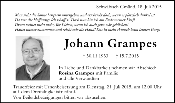 Traueranzeige von Johann Grampes von Gmünder Tagespost